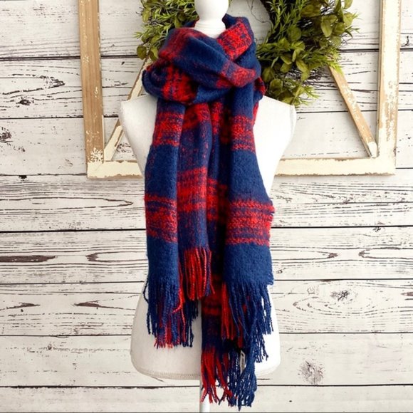 H&M Accessories - H&M Divided Plaid Acrylic Blanket Scarf Red & Blue